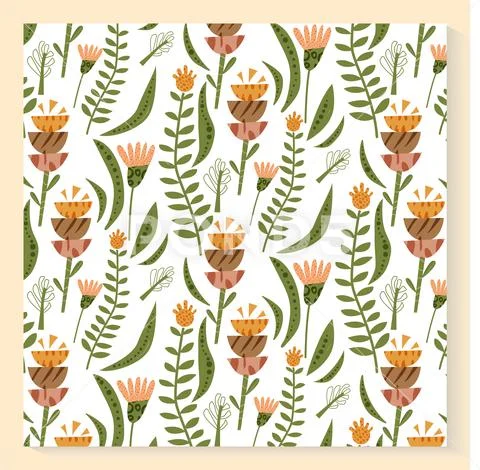 Abstract plants seamless pattern with hand drawing wild field herbs and ...