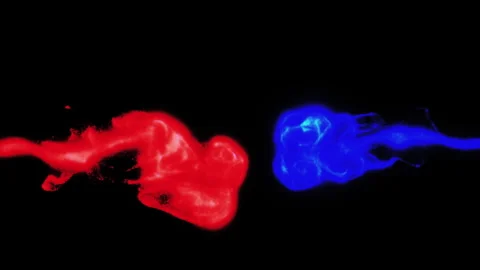 Abstract plastic fluid collision blue red animation on a black background. Fluid Stock Footage 266132317