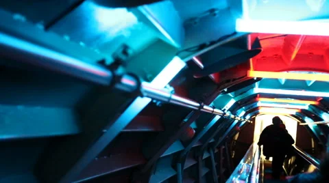 Abstract play of light in a tunnel escalator Stock Footage 60252449