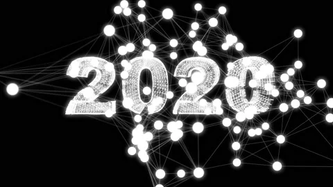 Abstract Plexus Animation Background with Text 2020, alpah channel Stock Footage 119342042