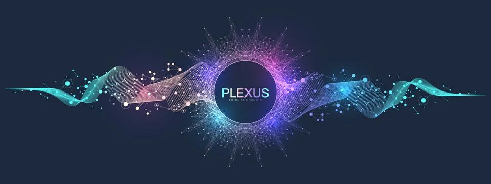 Abstract plexus background with connected lines and dots. Quantum computer Stock Illustration