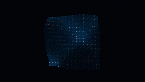 Abstract plexus blue wave motion with glowing red dots on black. Stock Footage 341616232