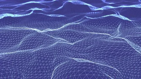 Abstract plexus fantasy background, wavy horizontal surface. Animation.Concept Stock Illustration