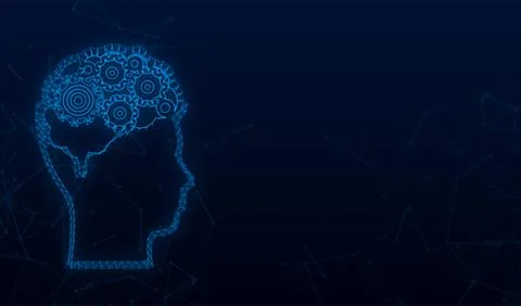 Abstract plexus icon with silhouette man head gears on light background. Mental Stock Illustration
