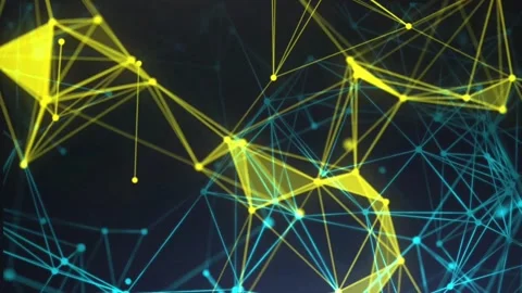Abstract plexus network with glowing yellow and cyan digital connections Vidéo 347126567