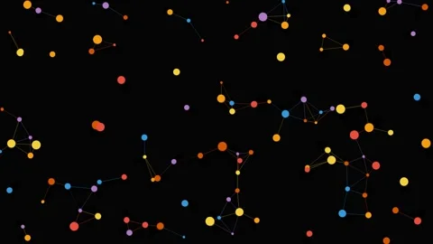 Abstract plexus network motion of colorful connecting dots on a dark black .. Vídeos de archivo 341733807