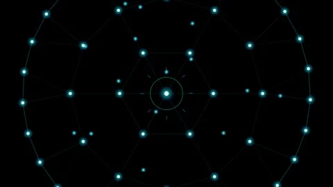 Abstract plexus network nodes connecting to form geometric sphere shape on .. Stock Footage 345984011