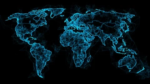 Abstract plexus network world map in blue Stock Footage 319840210