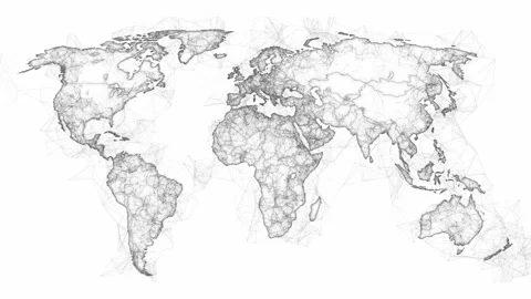 Abstract plexus network world map in black and white Stock Footage 319840309