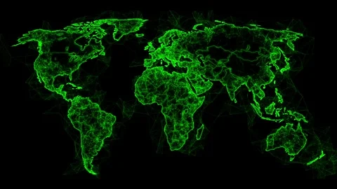 Abstract plexus network world map in green Stock Footage 319999228