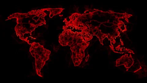Abstract plexus network world map in fiery red Stock Footage 320000593