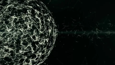 Abstract plexus Sphere, geometric background with moving lines, dots and Stock Photos