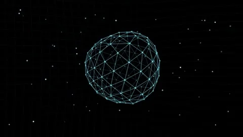 Abstract plexus sphere rotating in digital space with flowing particles and.. Stock Footage 344835400