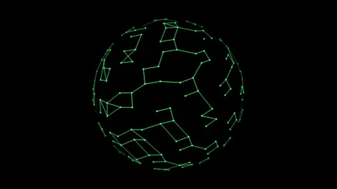 Abstract plexus sphere rotating with green glowing lines and dots on Stock Footage 327546038