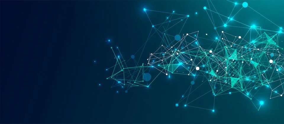 Abstract plexus vector background. Glowing particles dynamic flow. Illustrazione stock