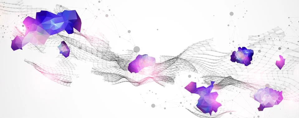 Abstract plexus vector background. Glowing particles dynamic flow. Stock Illustration