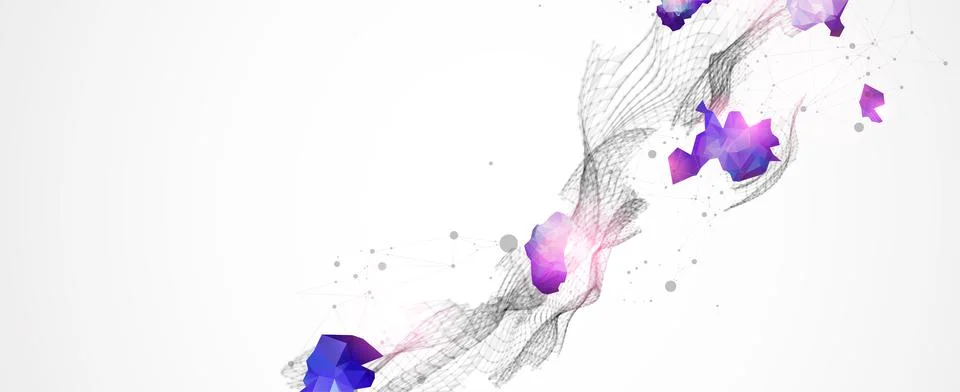 Abstract plexus vector background. Glowing particles dynamic flow. Stock Illustration