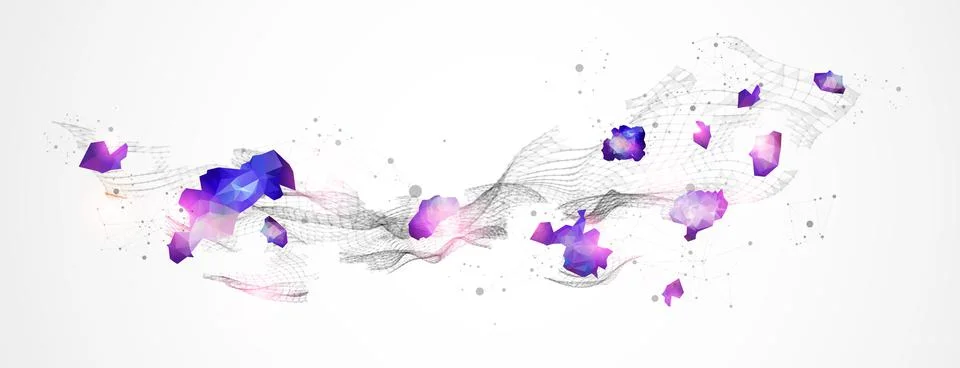 Abstract plexus vector background. Glowing particles dynamic flow. Stock Illustration