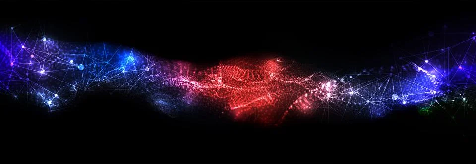 Abstract plexus vector background. Glowing particles dynamic flow. Stockillustratie