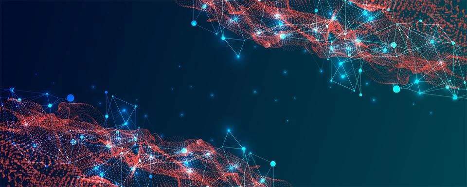 Abstract plexus vector background. Glowing particles dynamic flow. Stock Illustration