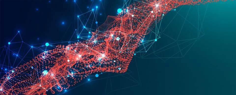 Abstract plexus vector background. Glowing particles dynamic flow. Stock Illustration