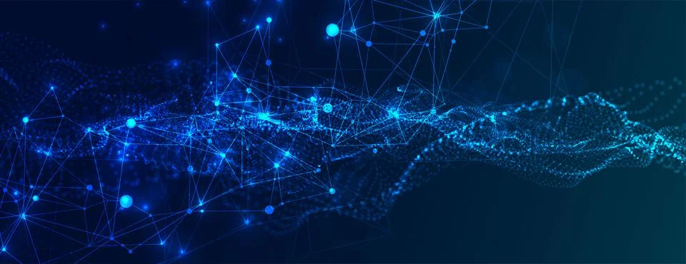 Abstract plexus vector background. Glowing particles dynamic flow. Stock Illustration