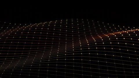 Abstract plexus wave of golden particles glowing on black backdrop in motio.. Stock-Footage 346374644