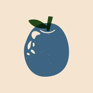 Abstract plum risograph sketch. Modern ripe juicy blue fruit, cartoon natural Stock Illustration