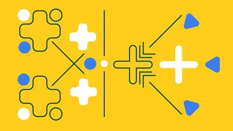 Abstract Plus and Dot Design on Yellow Background Stock Illustration