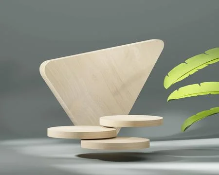 Abstract Podium Platform Product Display with Banana Leaves 3D Rendering Stock Photos