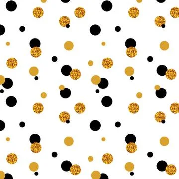 Abstract polka dot pattern with gold glitter effect. Confetti celebration, Fa 스톡 일러스트