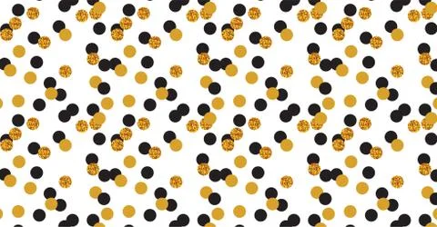 Abstract polka dot pattern with gold glitter effect. Confetti celebration, Fa Stock Illustration