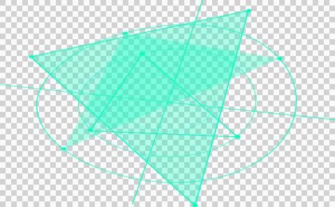 Abstract polygon is floating over rings, gridlines, flat design transparent Illustrazione stock