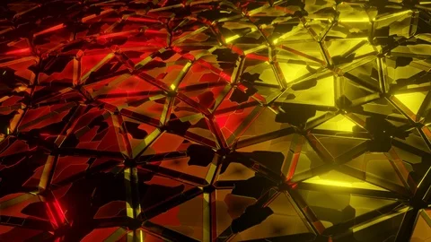 Abstract polygon metallic pattern wave on red yellow light animation luxury. Stock Footage 124937867