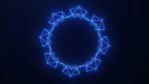 Abstract polygon ring made of glowing blue geometric lines on dark backgrou.. Illustrazione stock