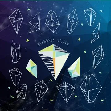 Abstract polygonal backgroun. Low poly crystal design with conne Stock Illustration