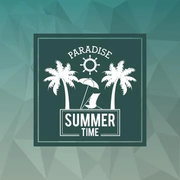 Abstract polygonal background with square frame of logo text paradise summer 스톡 일러스트