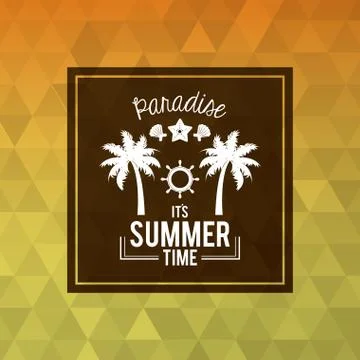 Abstract polygonal background with square frame of logo text paradise summer イラスト素材