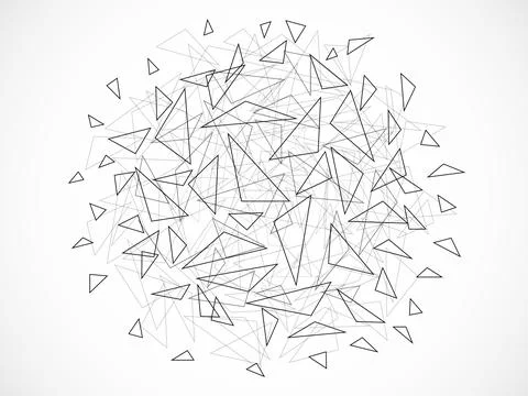 Abstract polygonal ball. Explosion of chaotic triangles. Vector background 스톡 일러스트