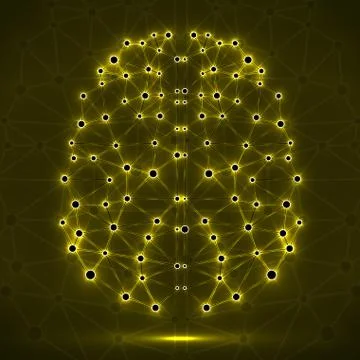 Abstract polygonal brain with glowing dots and lines Stock Illustration