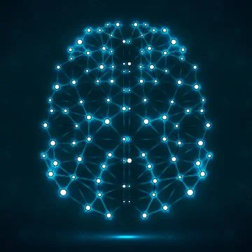 Abstract polygonal brain with glowing dots and lines Stock Illustration