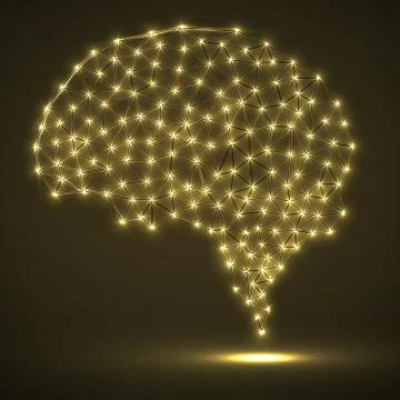 Abstract polygonal brain with glowing dots and lines Stock Illustration