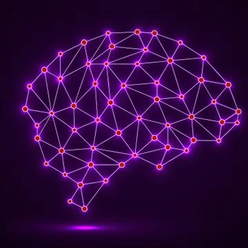 Abstract polygonal brain with glowing dots and lines Stock Illustration