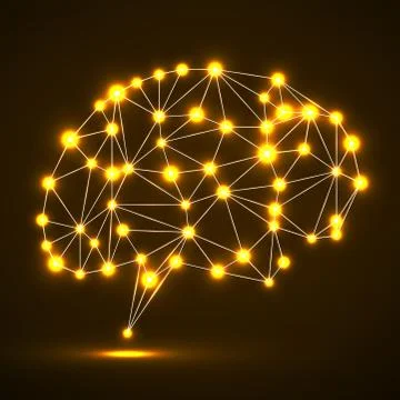 Abstract polygonal brain with glowing dots and lines Stock Illustration