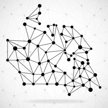 Abstract polygonal Canada map with dots and lines, network connections, vector Stock Illustration