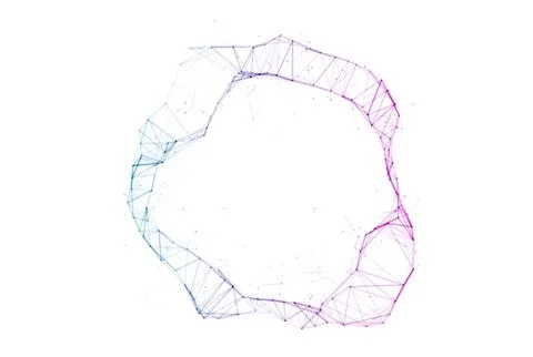 Abstract polygonal circular network shape with connected dots and lines in blue Illustrazione stock