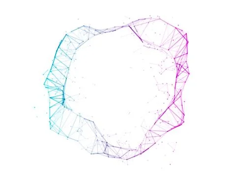 Abstract polygonal circular network shape with connected dots and lines in blue イラスト素材