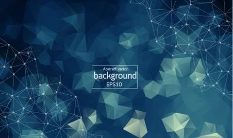 Abstract polygonal dark blue background with connected dots and lines, connec Stock Illustration