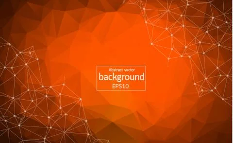 Abstract polygonal Dark orange background with connected dots and lines, conn Stock Illustration