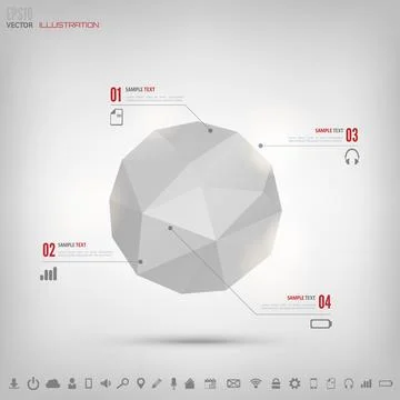 Abstract polygonal geometric background with web icons. Triangle elements. Stock Illustration